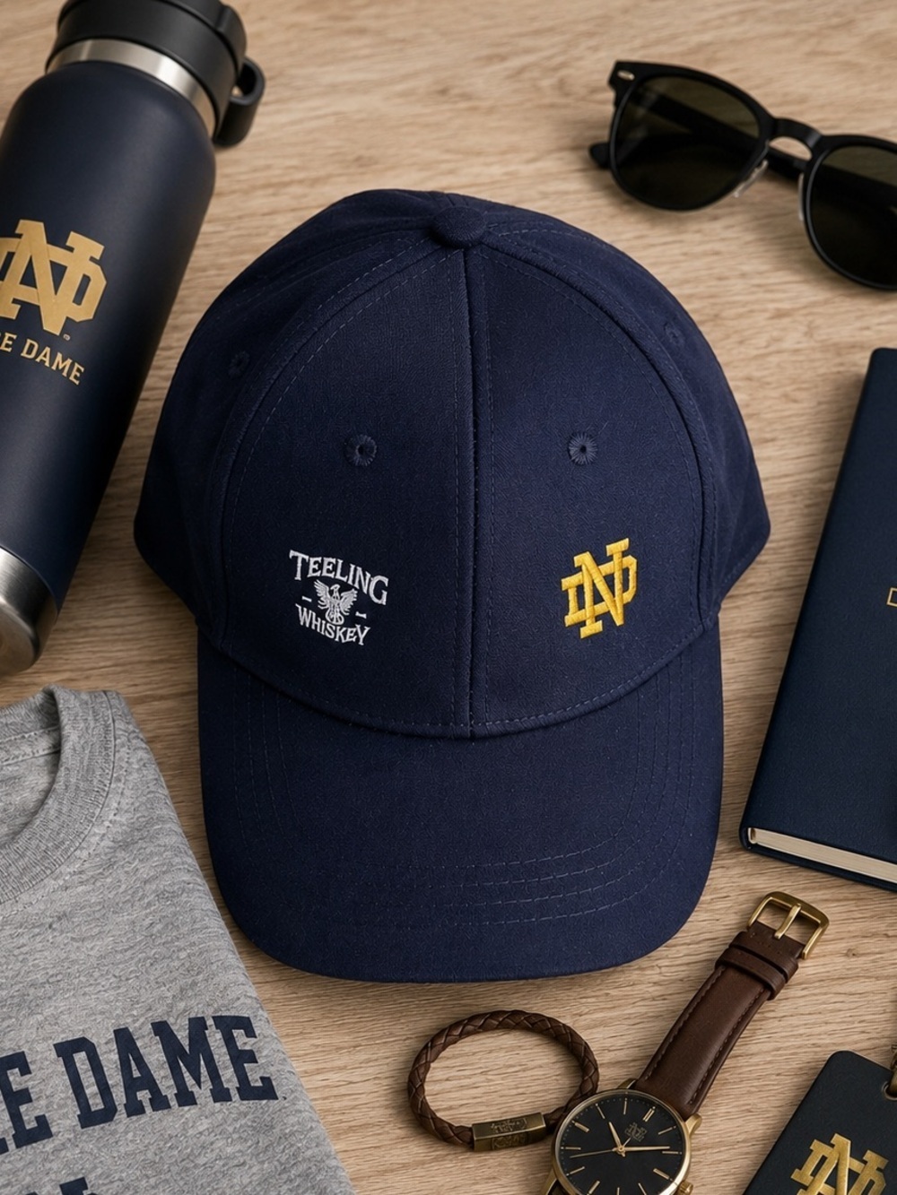 NEW UNISEX Navy Blue and Gold Notre Dame Embroidered Logo Baseball Cap